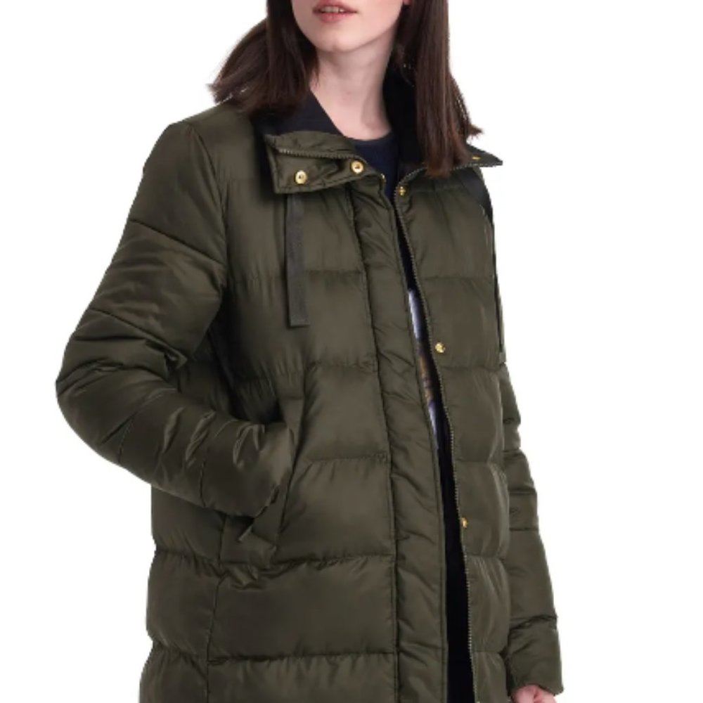 Barbour Weatheram Longline Puffer Coat (Sage / Black) (UK 18 / US 14)